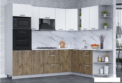 Готовая кухня Интерлиния Мила Лайт 1.88x2.6 правая (белый платинум/дуб веллингтон/белый гранит)