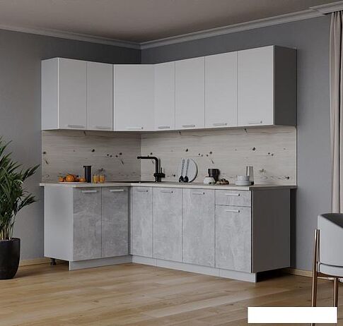 Готовая кухня Интерлиния Мила Лайт 1.2x2.1 (белый платинум/бетон/бискайская сосна)