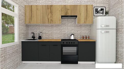 Готовая кухня ВерсоМебель Эко-2 2.6 (дуб крафт золотой/антрацит/ст.золотистый дуб)