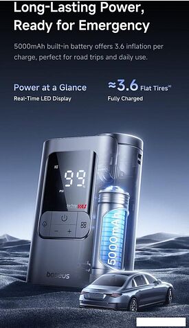 Автомобильный компрессор Baseus GoTrip VA1 Super Mini Wireless Inflator 19-Cylinder Cosmic Black C0119501