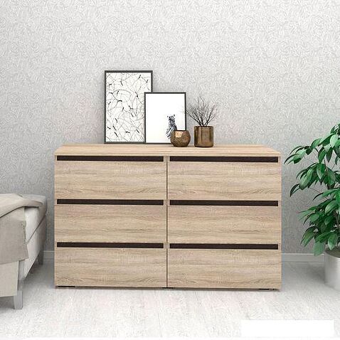 Комод Кортекс-мебель Бари 120 6ш (дуб сонома/дуб сонома/береза)