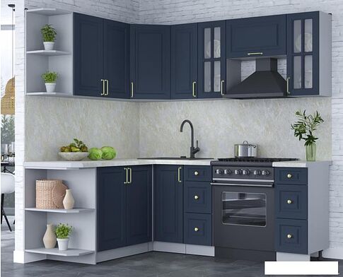 Готовая кухня Интерлиния Мила Шато 1.7x2.1 левая (индиго/индиго/опал светлый)