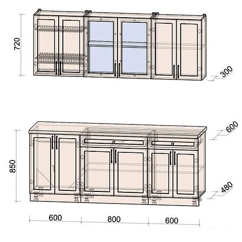 Готовая кухня Интерлиния Тренд 2.0А (мята/мята/дуб бунратти)