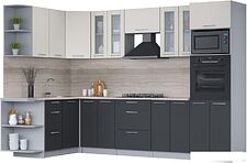 Готовая кухня Интерлиния Мила 1.68x3.0 левая (персидский жемчуг/антрацит/травертин серый)