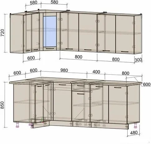 Готовая кухня Интерлиния Мила 12x22 (антрацит/вудлайн кремовый)