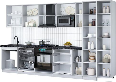 Готовая кухня Интерлиния Мила Gloss 3.5-ПМ2 (пепел/белый/опал светлый)