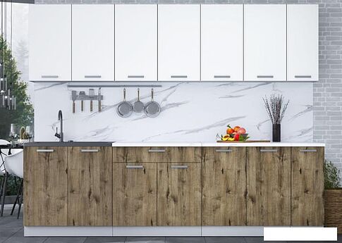 Готовая кухня Интерлиния Мила Лайт 2.7 (белый платинум/дуб веллингтон/белый гранит)