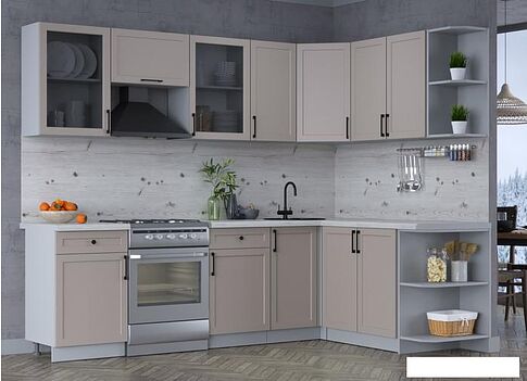 Готовая кухня Интерлиния Тренд 1.7x2.6 правая (луна/луна/бискайская сосна)