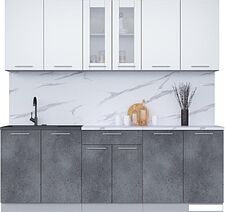 Готовая кухня Интерлиния Мила 22 (белый платинум/бетон портленд/белый гранит)