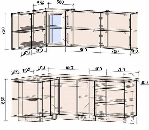 Готовая кухня Интерлиния Мила Матте 1.5x2.1 А левая слоновая кость/пепел/травертин серый