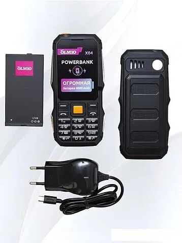 Кнопочный телефон Olmio X04 (черный/оранжевый)