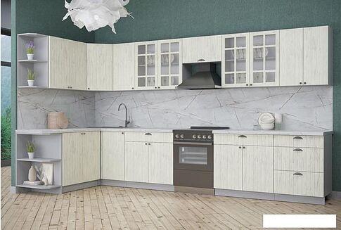 Готовая кухня Интерлиния Берес 1.7x2.1 правая (дуб снежный/серый каспий)