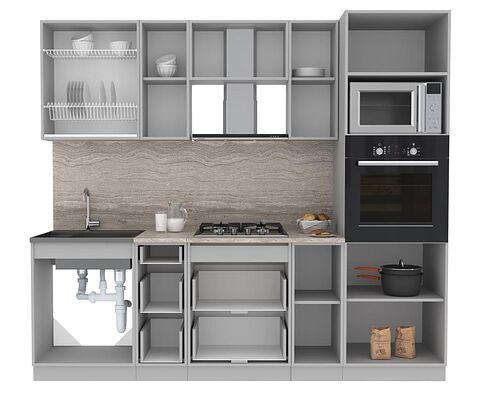 Готовая кухня Интерлиния Мила Лайт 2.4 ВТ (вудлайн кремовый/вудлайн кремовый/малага)