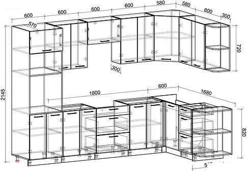 Готовая кухня Интерлиния Мила Лайт 1.68x3.0 правая без столешницы (белый платинум/бетон)
