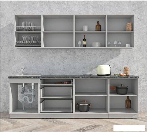 Кухня Интерлиния Мила Матте 2.6 А (белый/белый/опал светлый)