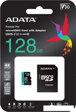 Карта памяти A-Data Premier Pro AUSDX128GUI3V30SA2-RA1 microSDXC 128GB (с адаптером)