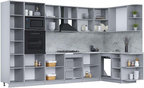 Готовая кухня Интерлиния Мила Лайт 1.68x3.4 правая (бетон лайт/дуб веллингтон/опал светлый)