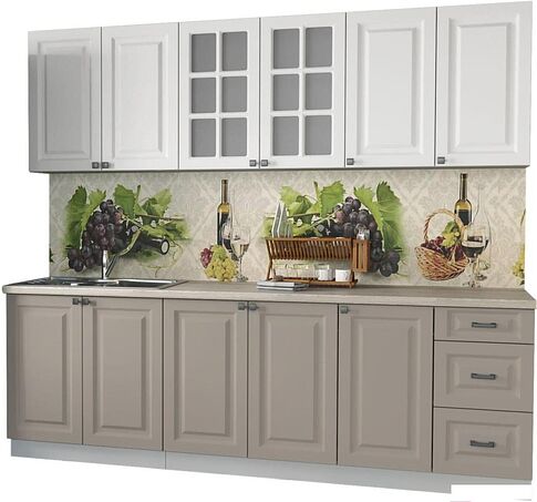 Кухня Интерлиния Мила Деко 2.4 А (белый/луна/травертин серый)