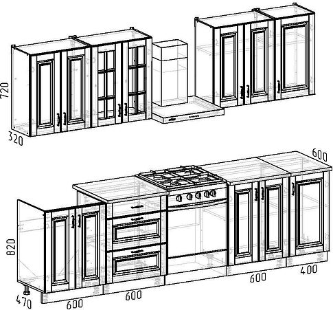 Готовая кухня Интермебель Бостон-7 2.2 (акация белая/акация белая/мрамор лацио белый)