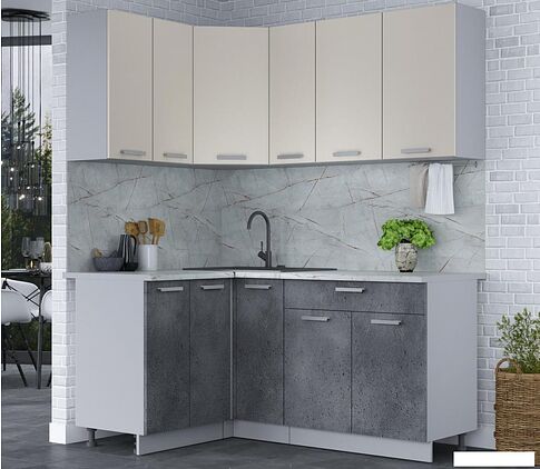 Готовая кухня Интерлиния Мила Лайт 1.2x1.7 (персидский жемчуг/бетон портленд/серый каспий)