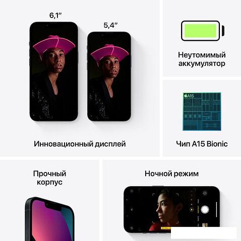 Смартфон Apple iPhone 13 mini 128GB (темная ночь)
