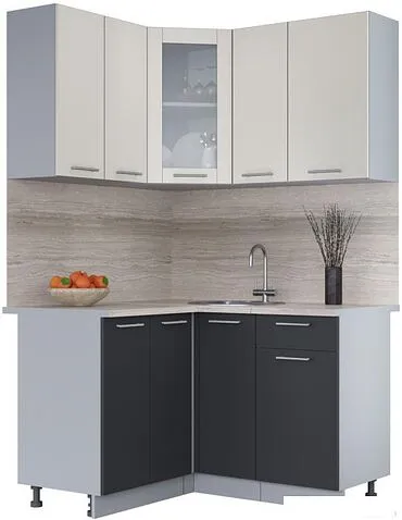 Готовая кухня Интерлиния Мила 12x13 (персидский жемчуг-антрацит-травертин серый)