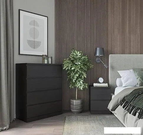 Комод Mio Tesoro Варма 4 (шпон ясень, черный)