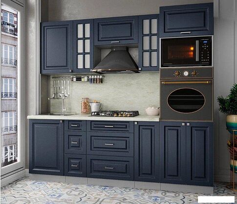 Готовая кухня Интерлиния Мила Деко 2.3 (индиго/индиго/опал светлый)