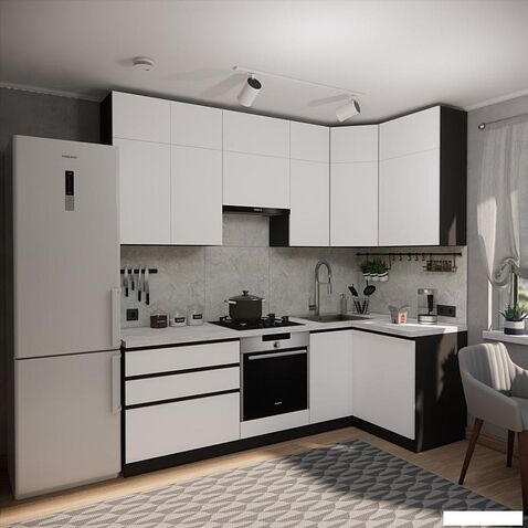 Готовая кухня ВерсоМебель Эко Премиум 1.2x2.4 правая (белый фасадный/ст. мрамор лацио)