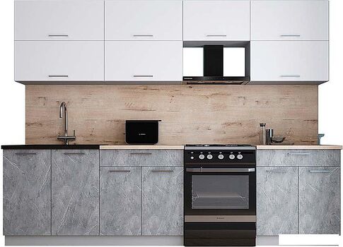 Готовая кухня Интерлиния Мила Gloss 60-28 (белый софт/керамика/травертин серый)