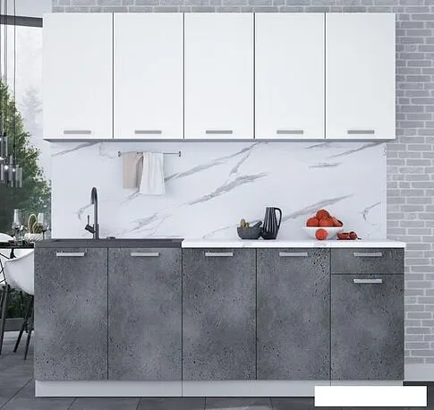 Готовая кухня Интерлиния Мила Лайт 2.0 (белый платинум/бетон портленд/белый гранит)