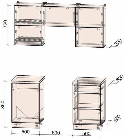 Готовая кухня Интерлиния Мила Матте 1.6 Б (белый/белый/кастилло темный)