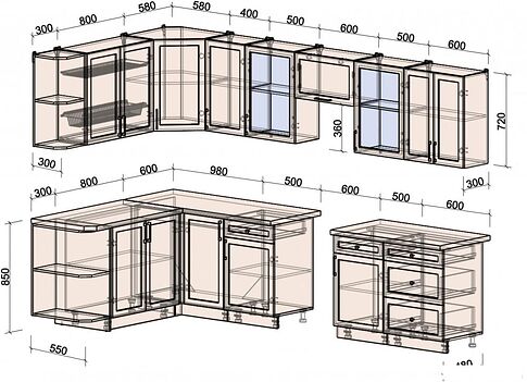 Готовая кухня Интерлиния Тренд 1.7x3.2 левая (белый/белый/кастилло темный)