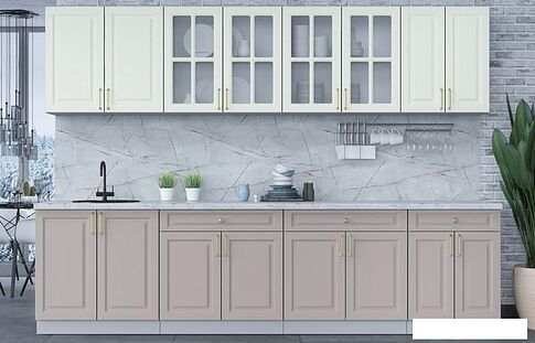 Готовая кухня Интерлиния Мила Шато 3.0А (белый/луна/серый каспий)