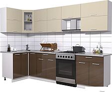 Угловая кухня Интерлиния Мила Gloss 60-12x29 (ваниль/шоколад глянец) Угловая кухня Интерлиния Мила Gloss 60-12x29 (ваниль/шоколад глянец)