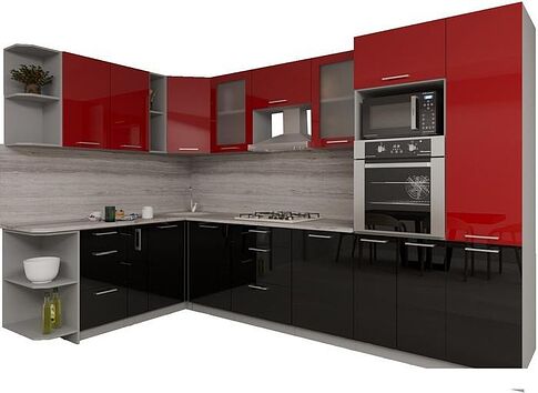 Готовая кухня Интерлиния Мила Gloss 1.88x3.2 левая (красный-черный) Готовая кухня Интерлиния Мила Gloss 1.88x3.2 левая (красный-черный)