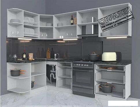 Готовая кухня Интерлиния Мила Матте 1.5x2.7 Б левая (слоновая кость/пепел/травертин серый)