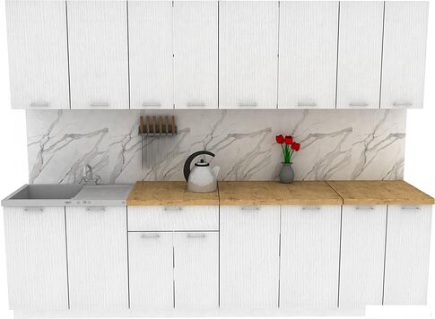 Готовая кухня ЭлиГард Lion 2.8 (белый структурный/дуб бунратти)