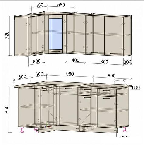 Готовая кухня Интерлиния Мила 12x18 (белый платинум/бетон портленд/белый гранит)