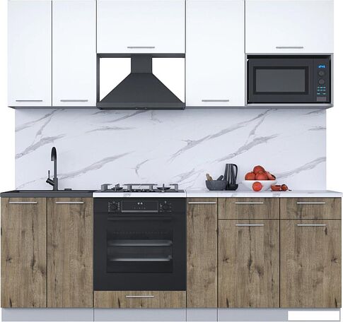 Готовая кухня Интерлиния Мила 2.2 ВТ (белый платинум/дуб веллингтон/белый гранит)