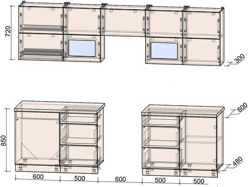 Кухонный модуль Интерлиния Мила Матте 2.7 Б (белый/черный/дуб бунратти)