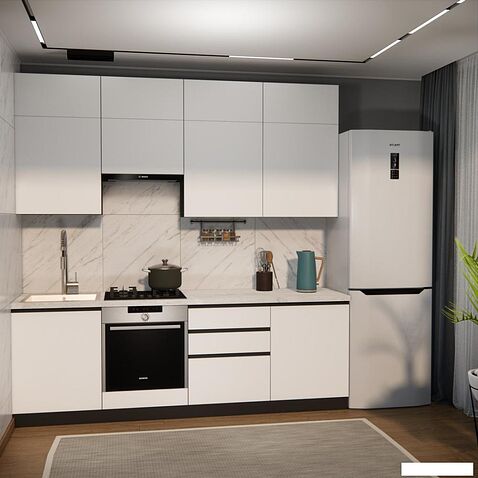 Готовая кухня ВерсоМебель Эко Премиум 2.4 (белый фасадный/ст. мрамор лацио)