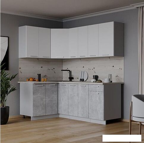 Готовая кухня Интерлиния Мила Лайт 1.2x1.9 (белый платинум/бетон/бискайская сосна)