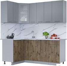 Готовая кухня Интерлиния Мила 12x19 (серебро/дуб веллингтон/белый гранит)