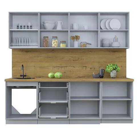 Готовая кухня Интерлиния Тренд 2.4Б (луна/белый/серый каспий)