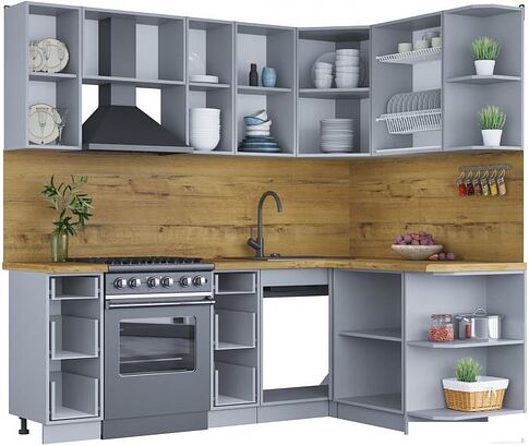 Готовая кухня Интерлиния Мила Шато 1.5x2.2 правая (белый/белый/кастилло темный)