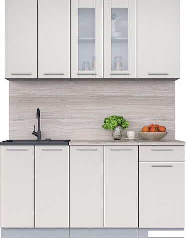 Готовая кухня Интерлиния Мила 16-60 (персидский жемчуг/персидский жемчуг/травертин серый)