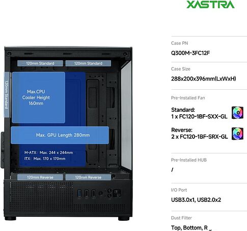 Корпус XASTRA Q300M 3FRGB (черный)