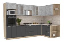 Готовая кухня Интерлиния Мила 1.68x3.0 правая (бетон-антрацит-травертин)