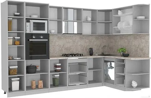 Готовая кухня Интерлиния Мила Лайт 1.68x3.2 правая (белый платинум/белый платинум/дуб бунратти)
